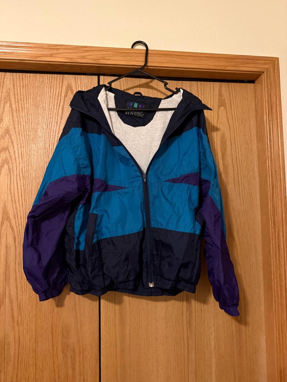 Vintage Windbreaker Jacket in Teal, Purple & Navy - Picture 2 of 4